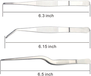 3 Pcs Stainless Steel Tweezers Set | Premium 6.15" 6.3" 6.5" Multi-Purpose Surgical Forceps | Food-Grade Precision CE Certified - Product Image 2