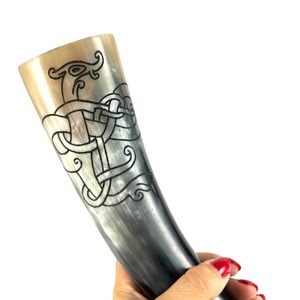 Natural <b>Drinking</b> Horn Mug Viking Style Handmade Beer Horn Cup Traditional Mead Tankard Rustic Scandinavian Barware Gift Item - Product Image 4