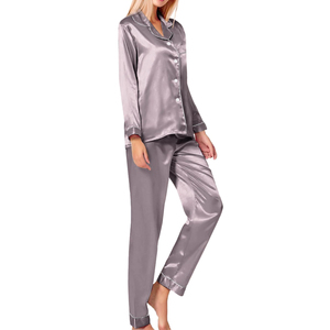 Women's Satin Long Sleeve Pajama Set Full Length Solid Color Elegant Sleepwear Button Fly Turn-down Collar - Product Image 3