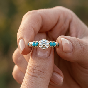 แหวนหินสลีปปิ้งบิวตี้ชุบทอง 18k PVD คุณภาพสูง ดีไซน์วินเทจ ประดับคริสตัล ทำจากสแตนเลส ไม่หมอง - Product Image 2