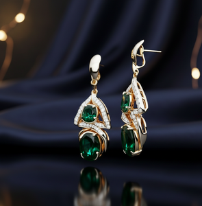 Pendientes Green Hydro & CZ – Plata de Ley 925 con baño de oro de 18 quilates, joyería llamativa, par de pendientes, regalo para ella - Product Image 2