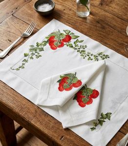 <b>GREEN</b> SUN EMBROIDERY Embroidered Floral Tomato Customizable Place <b>Mats</b> Napkin Sets Luxury Style Washable Cotton Hemstitch Home - Product Image 1