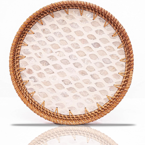 Plateau de service en rotin rond fabriqué à la main avec incrustation de nacre tissé à la main en gros bon prix du Vietnam - Product Image 2