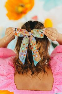 Moño para el Cabello de Satén Rosa con Flores Decorativas, Estilo Dulce, Accesorio para Fiesta - Product Image 2