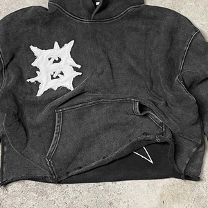 Sweat à capuche noir surdimensionné pour homme avec logo lettre appliqué blanc, style streetwear, coupe classique, poche avant, en coton - Product Image 5