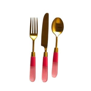 Juego de cubiertos de acero inoxidable chapado en oro nuevo, elegante, duradero y Apto para lavavajillas, acero espejado con mango de resina roja - Product Image 1