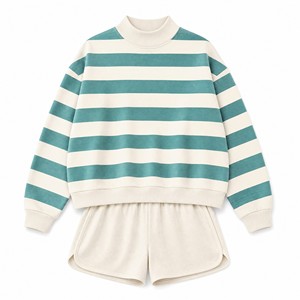 <b>Women's</b> Fleece Stripe Mock Neck Pullover <b>Shorts</b> Set Model TS-STR-022 - Product Image 1