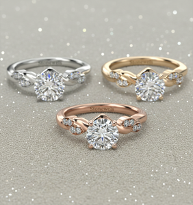 Anillo de compromiso de diamante cultivado en laboratorio Stonewels con piedras laterales en forma de vid retorcida, engaste de oro de 14K para alianza de boda certificada - Product Image 4