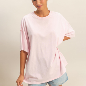 Wholesale Vintage Washed Oversized Tee Streetwear Custom Brand Casual Print Pink Color High Quality Acid Washed Women T shirts - Product Image 1