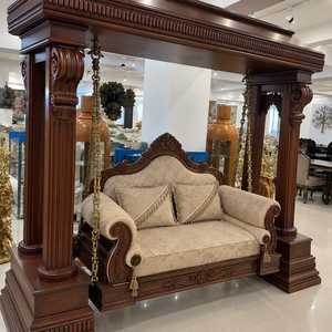 Sofá Colgante Tradicional de Madera Maciza con Diseño Floral Tallado a Mano, Estilo Indio, para Uso en Villas y Hoteles - Product Image 3