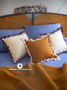 INDIAN TEXTILES H/L Solid Color <b>Square</b> Throw Pillow Covers With Scallop <b>Edge</b> Modern Decorative Cushion Removable Washable - Product Image 1