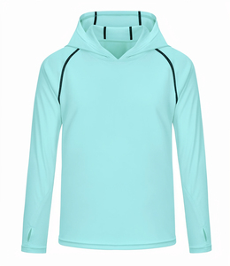 <b>Light</b> Blue Long Sleeve Hooded Rash Guard Unisex Quick Dry Spandex Adult Eco-Friendly Breathable Anti-UV Digital Print Front Logo - Product Image 5