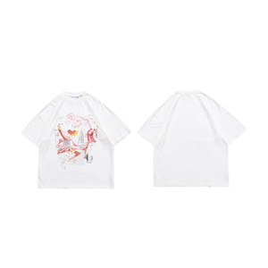 T-shirt blanc surdimensionné pour homme à manches courtes, motif peint à la main, col rond, coupe décontractée en jersey - Product Image 1