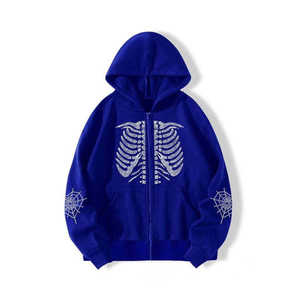 Sweat-shirt unisexe personnalisé avec strass et cristaux, fermeture éclair, style hip-hop streetwear - Product Image 1