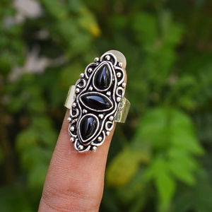 Anillo de ónix negro de diseño, plata de ley 925, hecho a mano con piedras preciosas, para mujeres y niñas. - Product Image 2