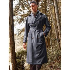 Gabardina larga de lana ligera para hombre 2025, chaqueta cortavientos informal con solapa de doble botonadura y cinturón - Product Image 2