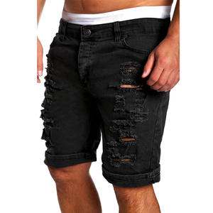 Shorts en jean déchiré bleu vintage pour homme, taille haute, décontracté, délavage clair, coupe large, en coton tissé, coupe-vent, style été - Product Image 4