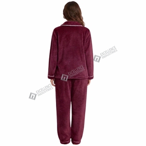 Conjunto de Pijama de Forro Polar para Mujer, Cálido y Acogedor, de Dos Piezas, Manga Larga, Transpirable, Ecológico, con Logotipo Frontal, Ropa de Dormir de Alta Calidad - Product Image 4