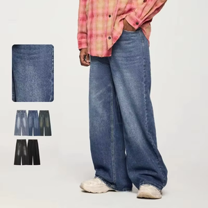 Jean en denim délavé coupe large pour homme, taille mi-haute, style streetwear, en coton, idéal pour l'automne - Product Image 1