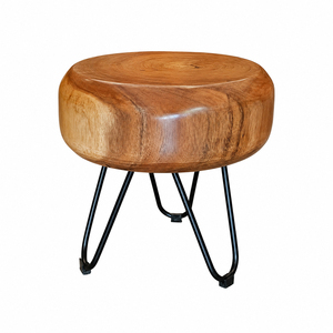 Tabouret Aruna en bois de Suar massif, style moderne rustique, avec pieds en fer, qualité export, pour café, hôtel, salon, vente en gros, export. - Product Image 1