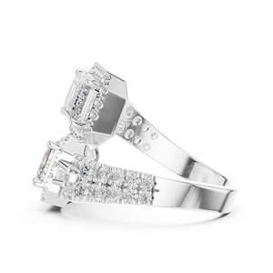 Bague de fiançailles de luxe en or rose avec halo de diamants de laboratoire, bande épaisse, bijoux de mariée modernes pour femmes - Product Image 3