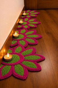 Ensemble de 6 tapis d'escalier en laine de qualité Rangoli |   Tapis d'escalier décoratif floral de 12 pouces pour la maison, décoration de Diwali, mariage, festival - Product Image 4
