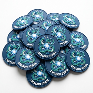 Patch en caoutchouc PVC personnalisé en gros, logo 3D masque de renard, emblème rond en silicone souple à coudre pour sac, veste, uniforme - Product Image 4