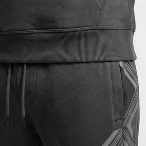 Men's Black Hooded <b>Tracksuit</b> Geometric Print Sporty Sweatshirt And Pants Set Full Length Drawstring Closure Breathable Polyester - Product Image 5