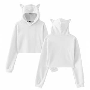 Sudaderas con capucha para mujer al por mayor, top corto personalizado con orejas de gato, ODM, 100% algodón, grueso, ecológico, transpirable, estilo urbano, forrado - Product Image 5