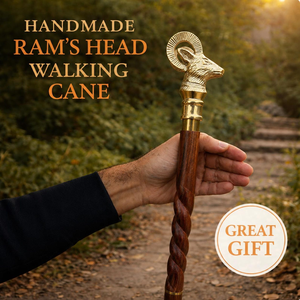 Canne de marche artisanale en laiton avec tête de bélier et manche en bois décoratif pour hommes et femmes, cadeau vintage et objet de collection - Product Image 5
