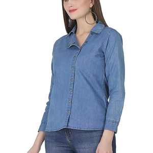 Casual Fit Ladies Denim Shirts 100% Organic <b>Soft</b> Cotton Women's <b>Jeans</b> Shirts Newest Women's Outwearing Denim Shirts - Product Image 1