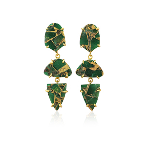 Green copper mohave turquoise 3 tier dangling <b>earrings</b> with push <b>back</b> closure handmade prong setting ear jewelry for wholesale - Product Image 1