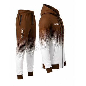 Men Brown <b>White</b> Sublimation <b>Tracksuit</b> Full Sleeve Zipper 100% Polyester 300 Gsm Sporty Sweatshirt Pants Set Breathable - Product Image 6