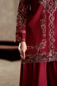 Camisa Corta de Viscosa Pura con Bordado Chikankari, Mangas Largas, Conjunto de 3 Piezas con Pantalón Plazo, Estilo Anarkali, Sin Arrugas, para Fiesta - Product Image 3