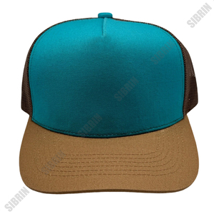 SIBRIN Custom 5 Panel Trucker Cap Teal Brown Mesh Adjustable Breathable <b>Flat</b> Brim <b>Hat</b> Motorsport Skateboarding Outdoor - Product Image 3
