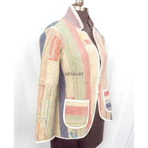 Indian Cotton Vintage <b>Kantha</b> <b>jacket</b> with mandarin collar and pockets button Autumn/Winter High Quality Quick Dry Plus <b>Jacket</b> - Product Image 3