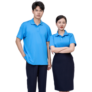 เสื้อเชิ้ตแขนสั้นผู้ชายแบรนด์เวียดนาม FMF สีฟ้าอ่อน โลโก้ด้านหน้า คอเสื้อตัดสี ผ้าถักเนื้อผ้าฝ้าย นุ่มและทนทาน - Product Image 4
