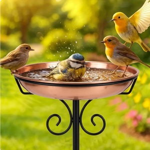 Mangeoire à oiseaux classique ronde en fer avec piquet de jardin, bol décoratif extérieur pour oiseaux, utilisable toute l'année - Product Image 5