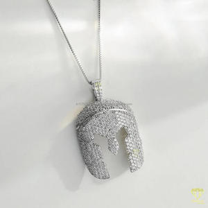 Iced Out Spartan Helmet Pendant Necklace With Moissanite Diamonds 925 Sterling Silver Hip Hop Luxury Warrior Jewelry For Men - Product Image 2