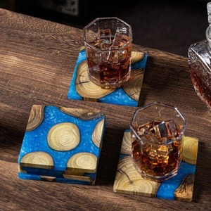 River Design Acacia Wooden & Resin Coasters for Home at Low Cost Unique Design Coffee Cup coaster for <b>Kitchen</b> <b>Accessories</b> - Product Image 4