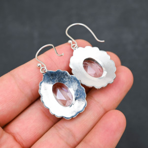Boucles d'oreilles personnalisées en argent sterling 925 avec topaze blanche créée en laboratoire, 1,9 pouce, bijoux en pierres précieuses faits à la main, boucles d'oreilles fines antiques, cadeau pour femme - Product Image 3