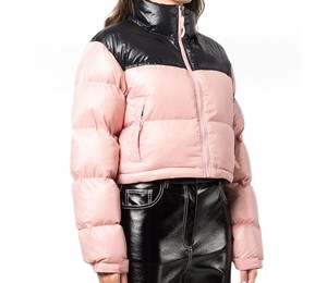 Quilted Puffer Jacket <b>Women</b> Winter Short <b>Coat</b> With Contrast Color Block Stand Collar Zipper Closure Full Sleeve - Product Image 3