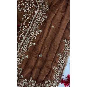 <b>Beautiful</b> Sequence Embroidery Work Saree Traditional Muslim Party Wear Clothing and Accessories - Product Image 5
