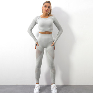 Custom logo Women Clothing Two Piece <b>Zipper</b> Sets Long Sleeve Zip <b>Top</b> and High Waist Leggings Gym Sportswear Long Sleeve Set - Product Image 1