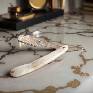 IKZARSA Men's Single Blade <b>Razor</b> with Buffalo Bone Handle Damascus Steel Barber Shop Face <b>Head</b> Shaving - Product Image 3