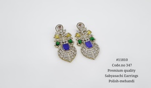 Boucles d'oreilles pendantes 11810 avec pierre doublette, ton Mehandi, en zircon cubique, bijoux de déclaration pour fêtes et mariages - Product Image 6