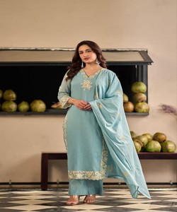 Ropa Étnica Tradicional Azul Claro para Mujer, Estilo Informal de Algodón hasta el Tobillo, Corte Regular, India Pakistán, 86025 SAHAJANAND- SI:-394 - Product Image 3