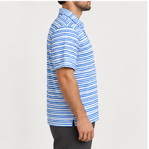 Trackstar Men's <b>Blue</b> White Bold Horizontal Stripe <b>Polo</b> <b>Shirt</b> Short Sleeve Button Collar Golf <b>Shirt</b> Custom Logo - Product Image 4