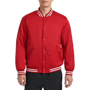 <b>Men's</b> Red Varsity <b>Jacket</b> Solid Color Button Closure Turn-down Collar Casual Style Autumn Wear Regular Fit Polyester Material - Product Image 1