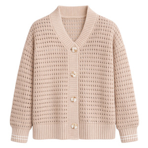 Cárdigan de Punto con Cuello en V para Mujer, Manga Larga, Color Sólido, Transpirable, con Botones al Frente, Suéter Informal 100% Acrílico - Product Image 1